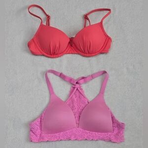 Victoria’s Secret Swim Bikini Top Push Up Size 32A + FREE Pink Aerie Comfy Bra